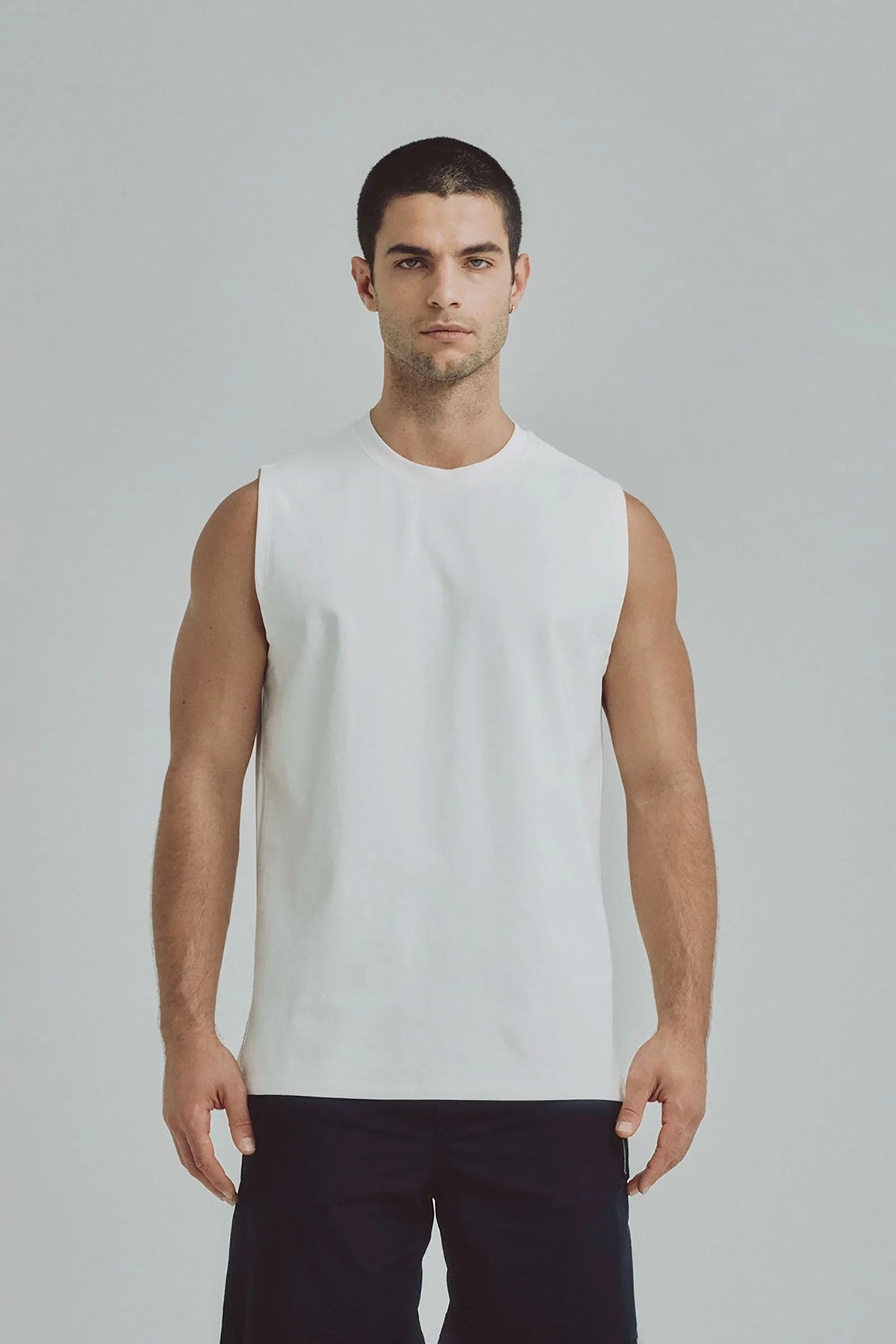 Men's white sleeveless t-shirt Cobalt Remanence