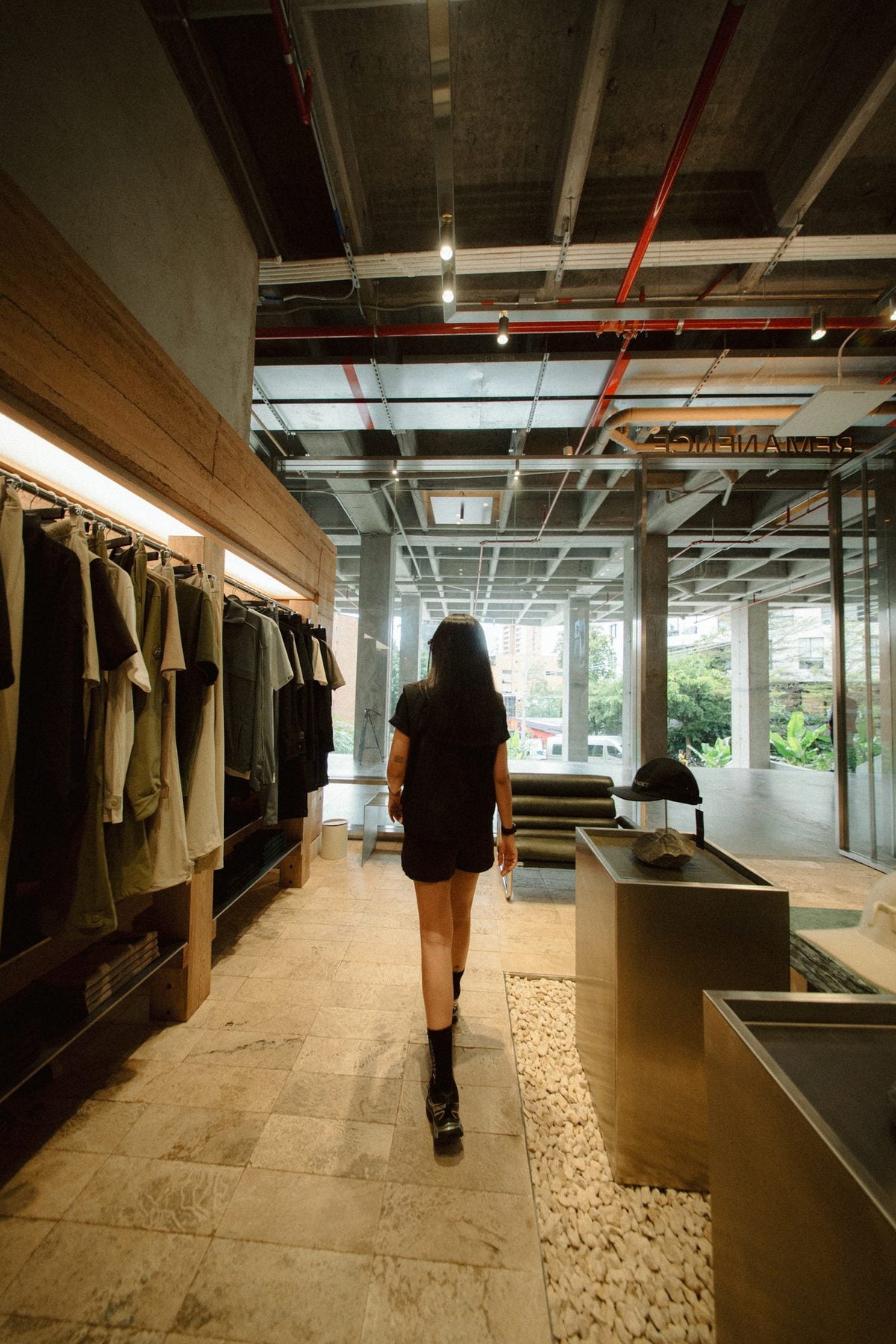 The store aisle, with the garden in the background