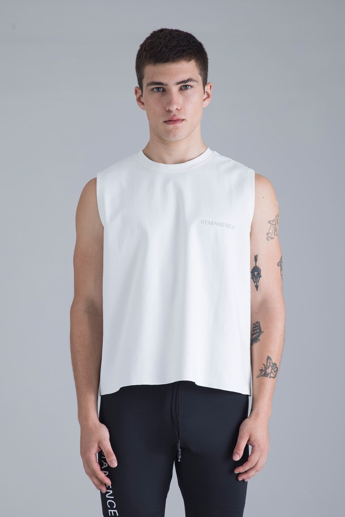 Camiseta blanca sin mangas para hombre fit relajado Lap