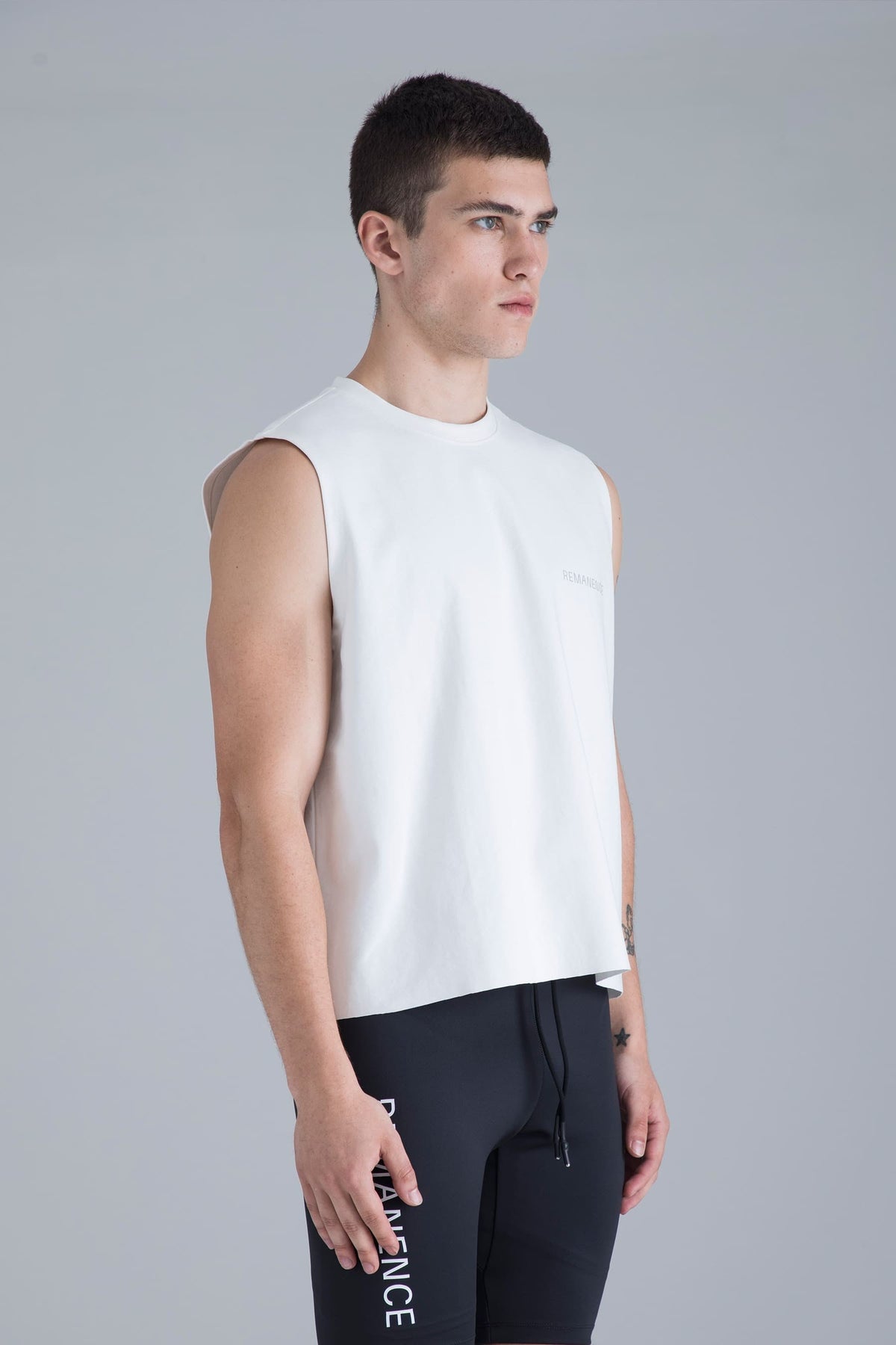 Camiseta blanca sin mangas para hombre fit relajado Lap