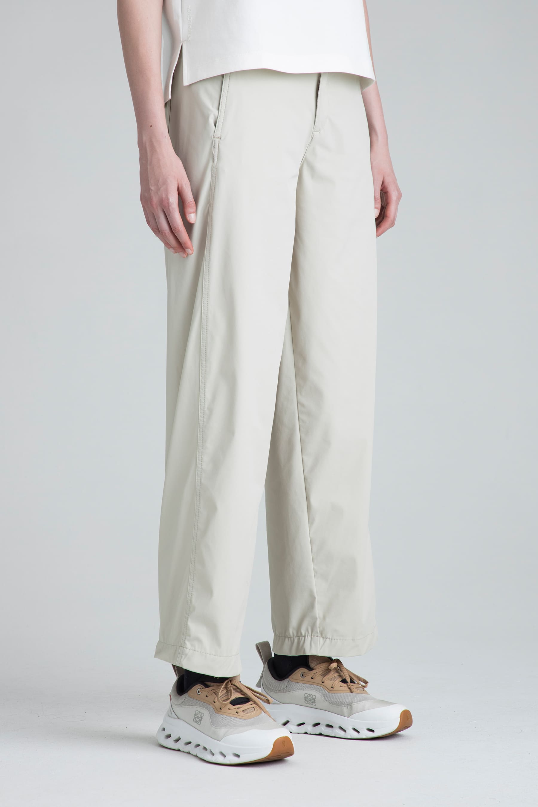 Women's sand straight-leg pants Mist side profile on model