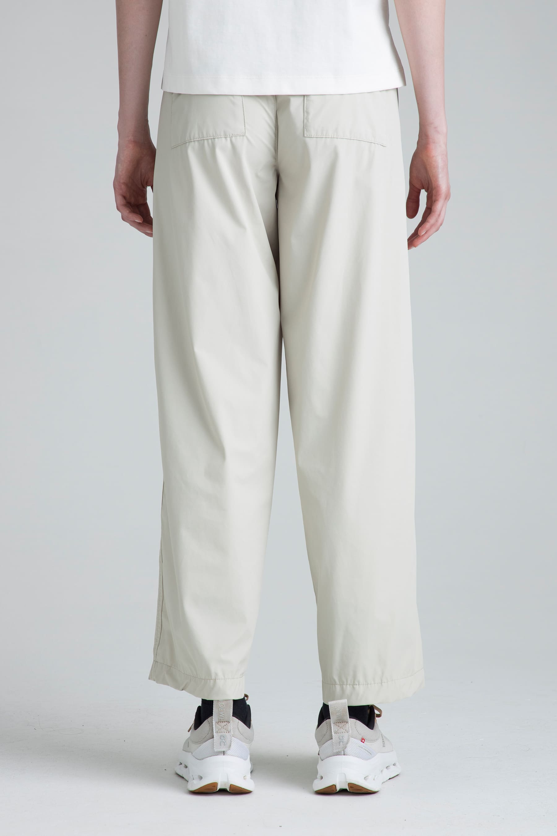 Women's sand straight-leg pants Mist back view on model