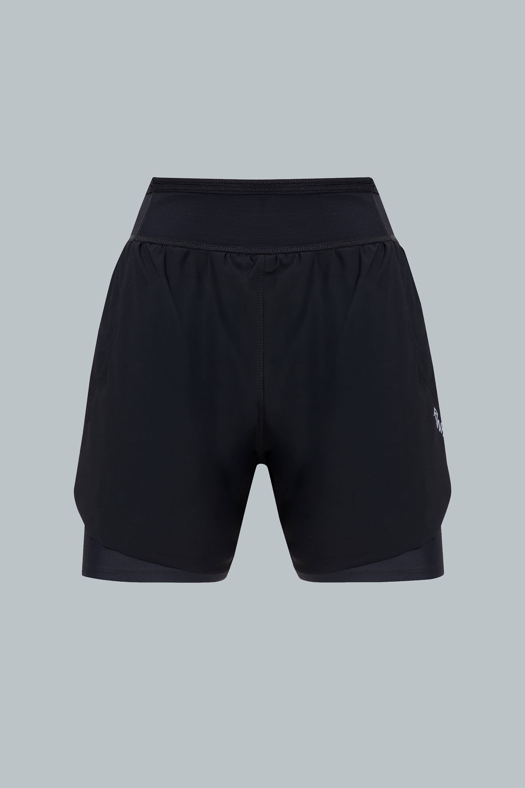 Women's black sports shorts Span front view with inner biker