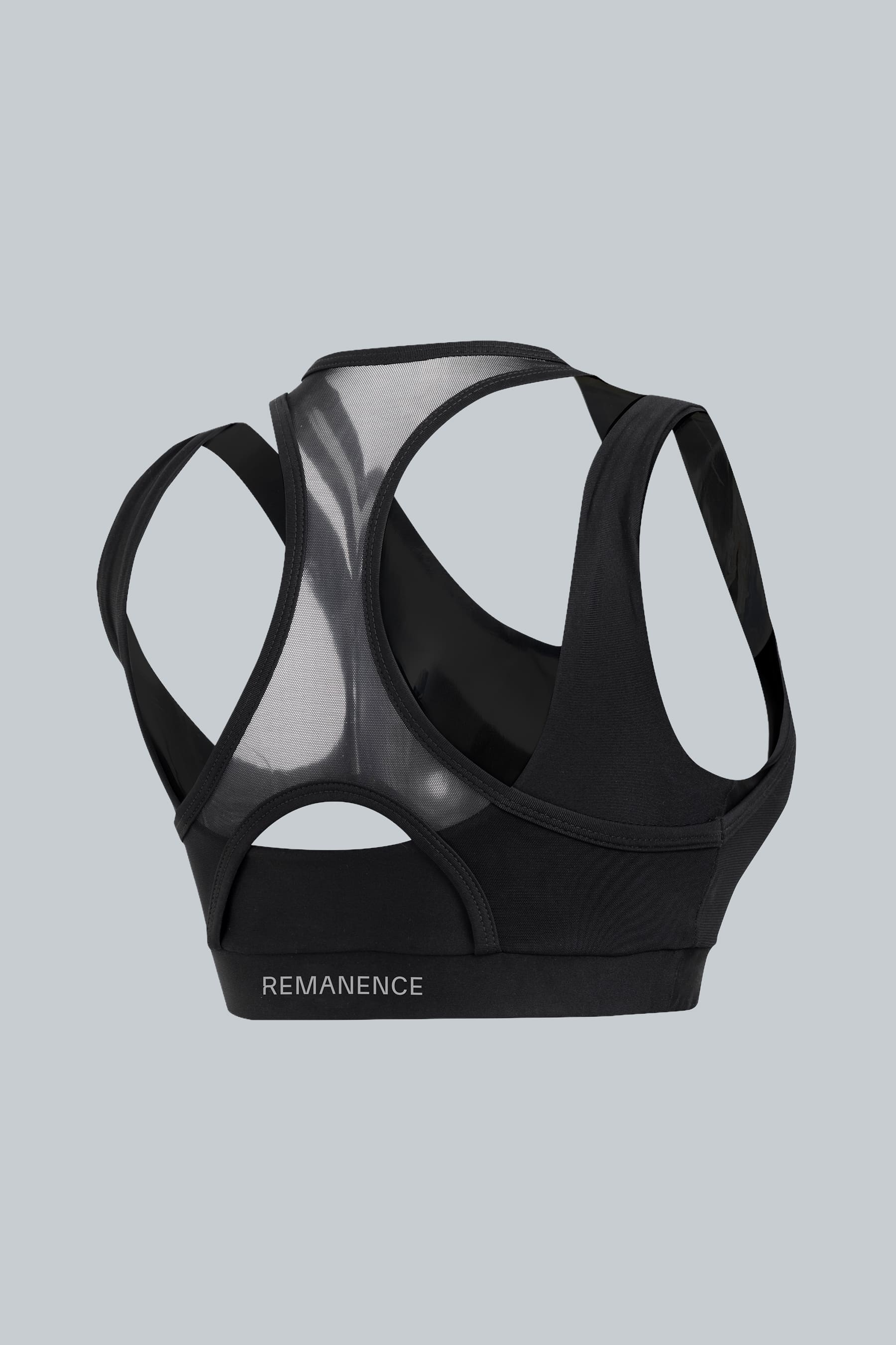Women's black sports top Apex back view with mesh back